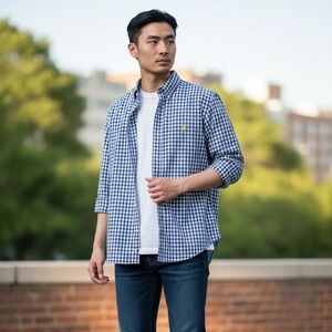 POLO RALPH LAUREN Men’s Blue Gingham Check Long Sleeve Button Up Men’s Medium
